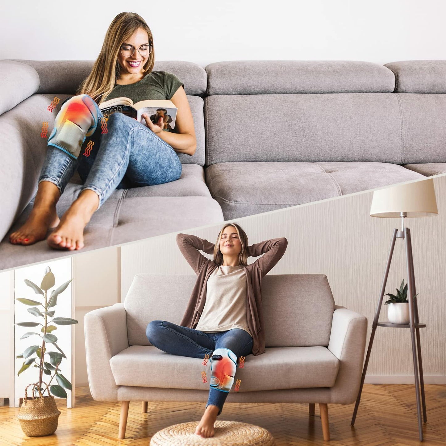 Feiorn Heated Knee Brace Wrap Adjustable Heat Vibration Massager Gray Size One