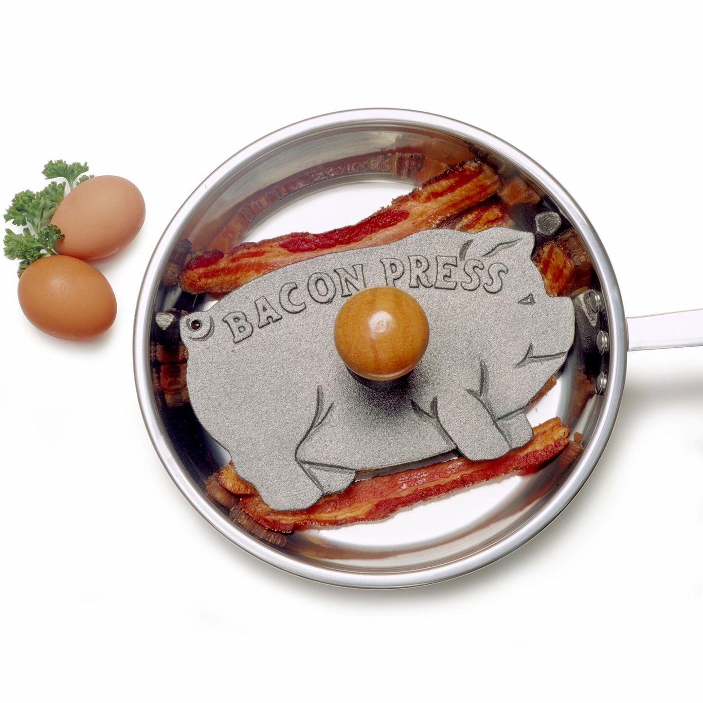 Norpro Cast Iron Pig Shaped Bacon Press with Wood Handle 8.5in