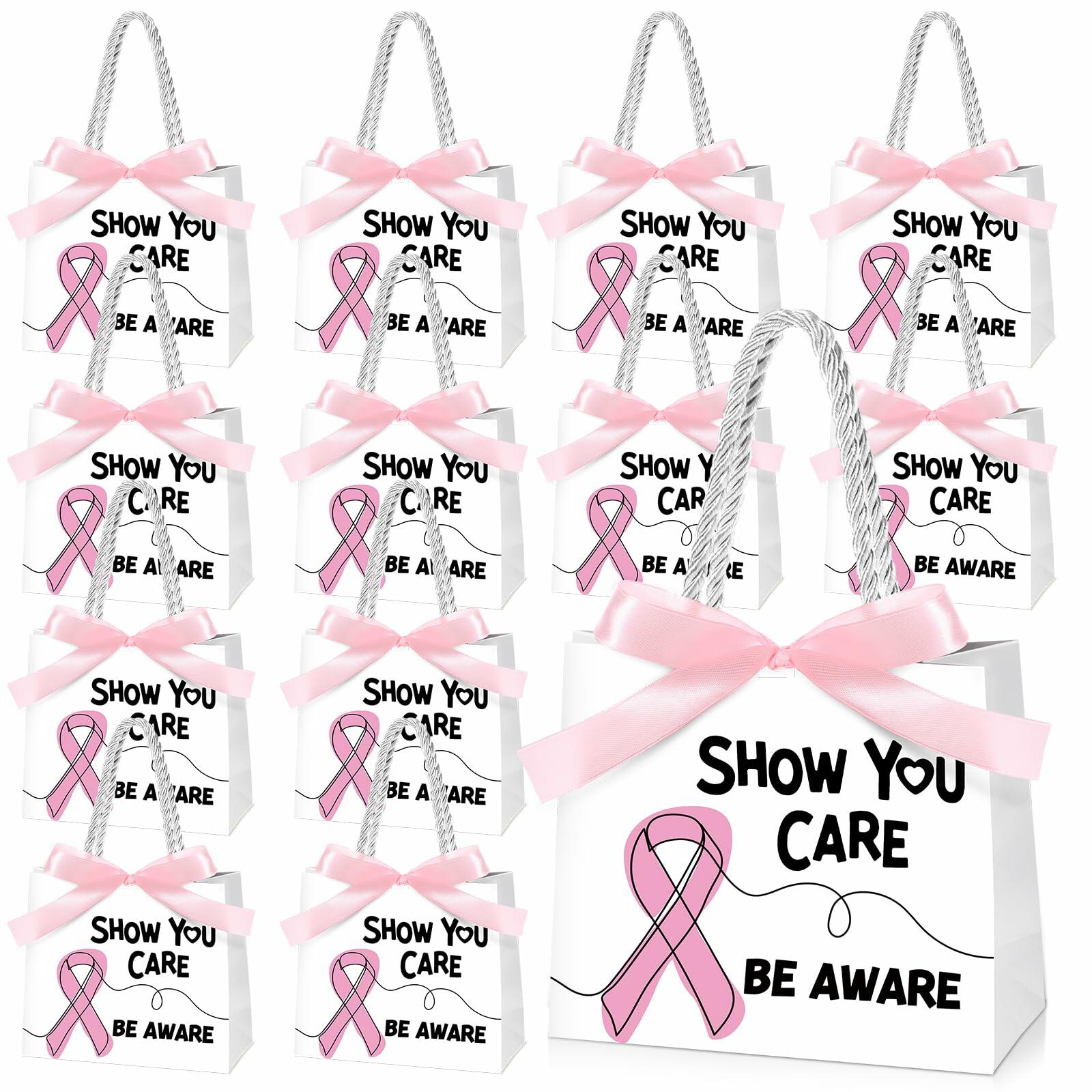 Weekgrat 25 Pack Breast Cancer Awareness Gift Bags Pink Ribbon 5.51x2.36x4.72in