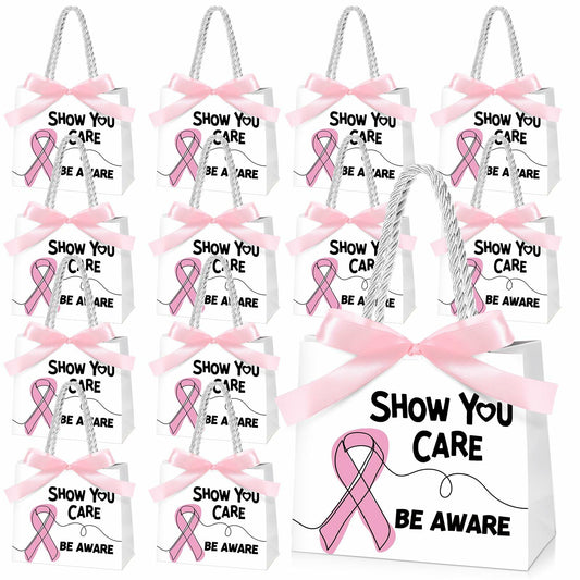 Weekgrat 25 Pack Breast Cancer Awareness Gift Bags Pink Ribbon 5.51x2.36x4.72in