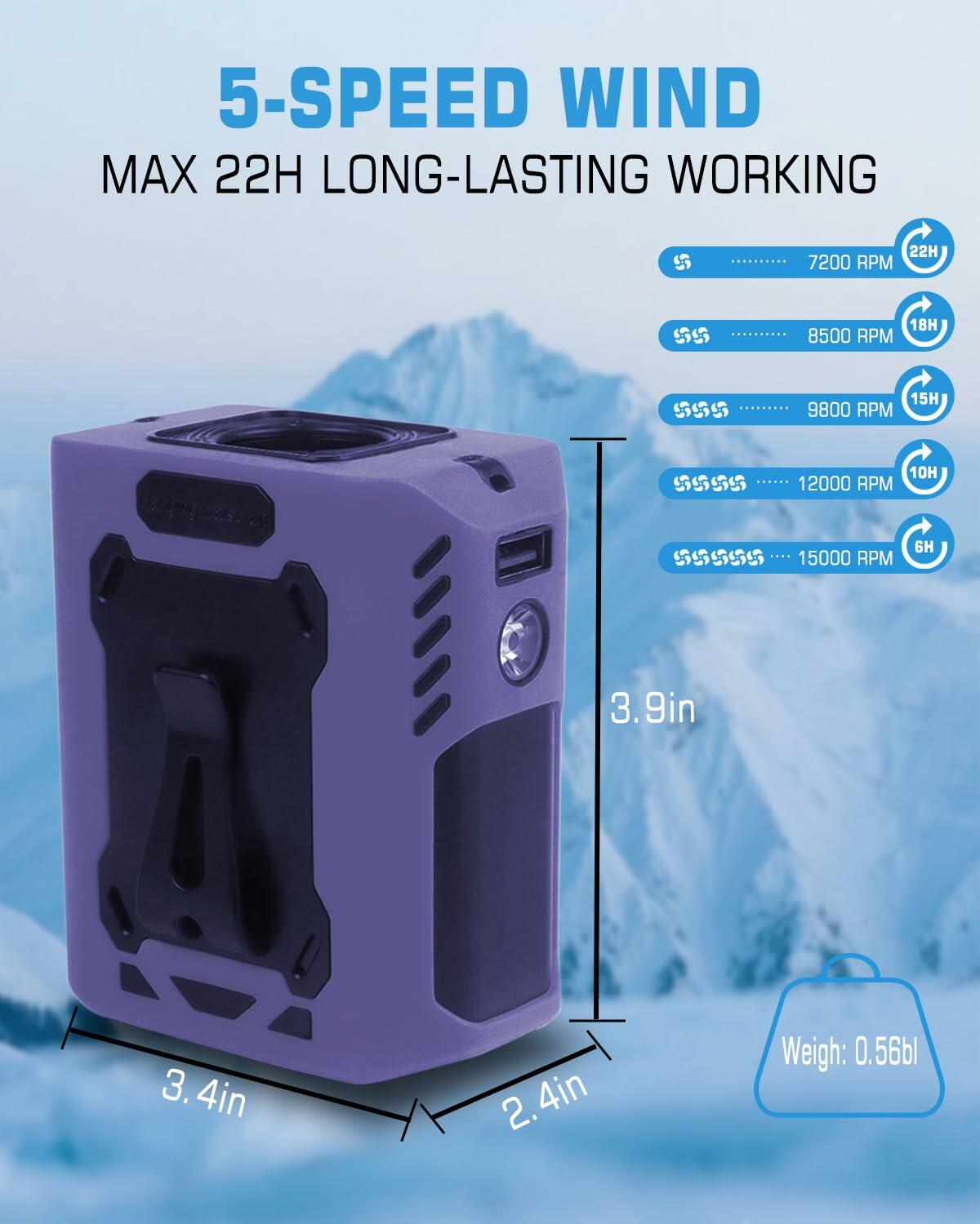 Quiwun Portable Waist Fan Clip On 8000mAh 5 Speeds Flashlight Orange