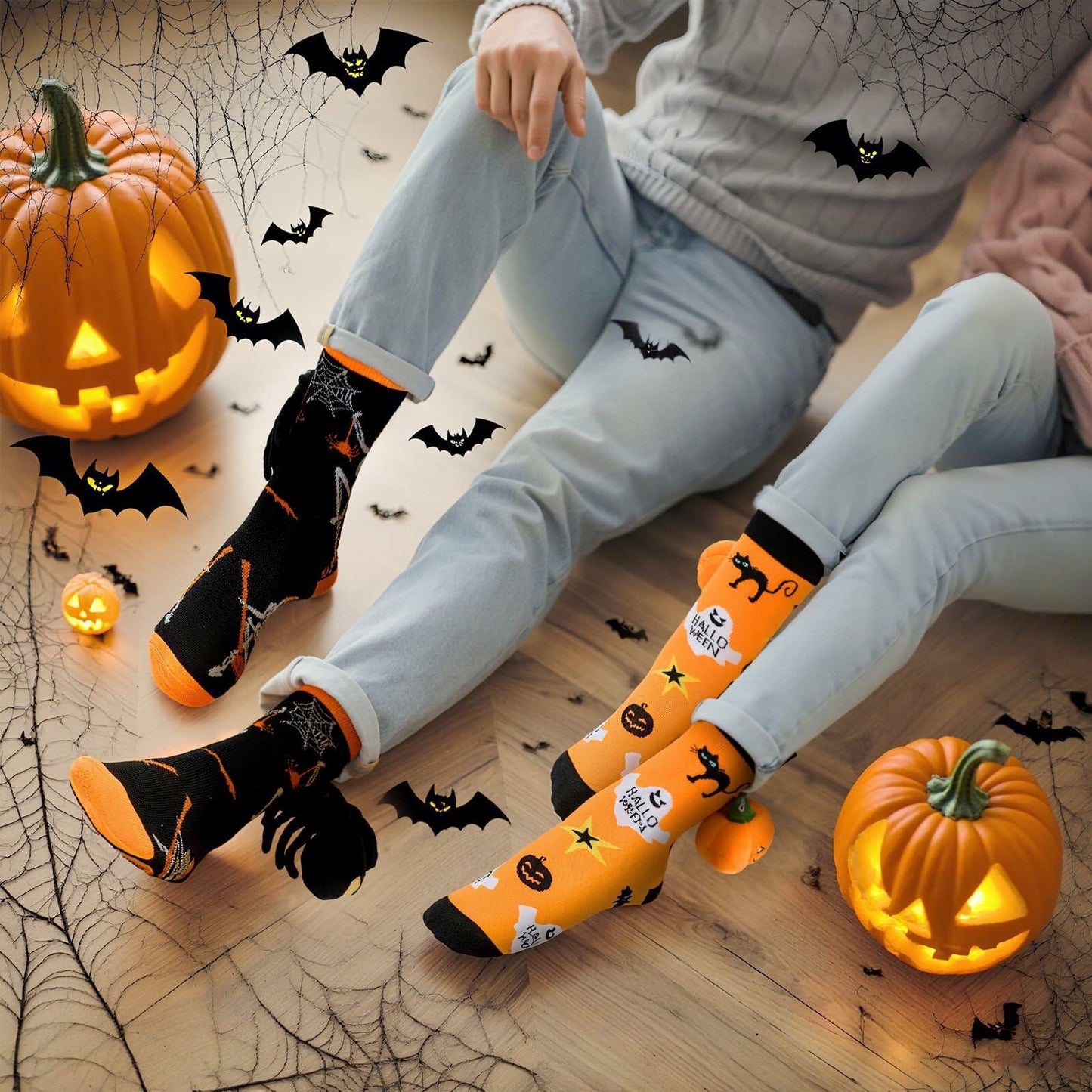 ShinyMatch Halloween 3D Pumpkin Spider Crew Socks 2 Pairs One Size  Multicolor