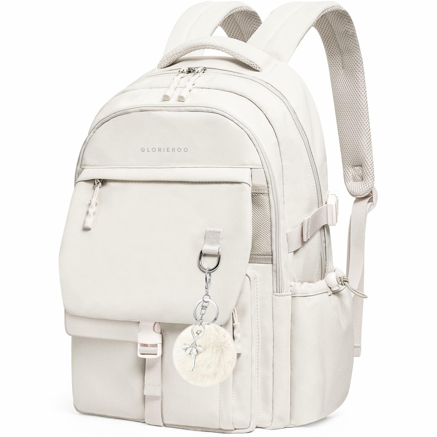 GLORIEROO Kids Backpack Girls 15.6" Laptop Compartment Beige White