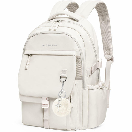 GLORIEROO Kids Backpack Girls 15.6" Laptop Compartment Beige White
