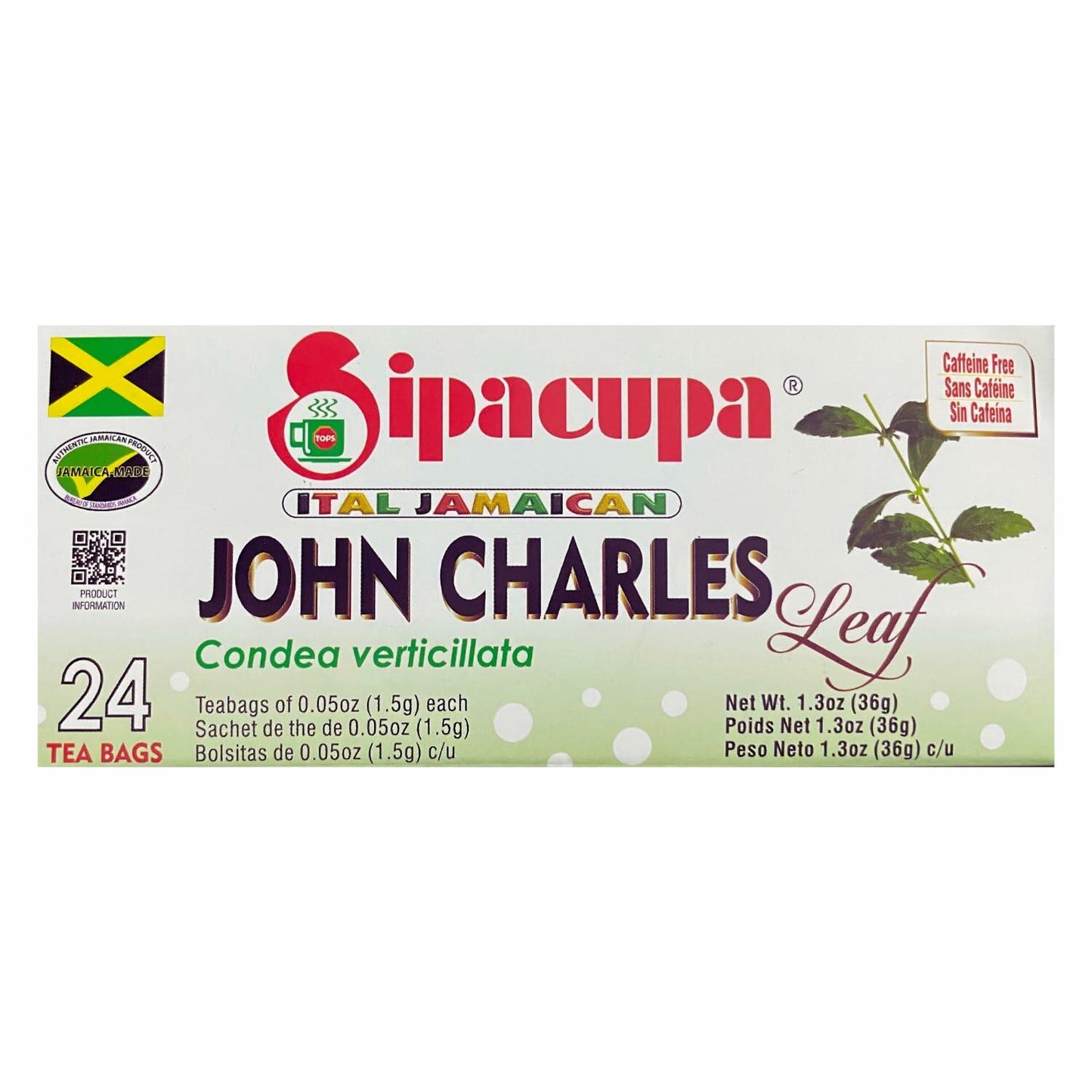BestBy01/27 Jamaican John Charles Leaf Herbal Tea All Natural 24 Bags