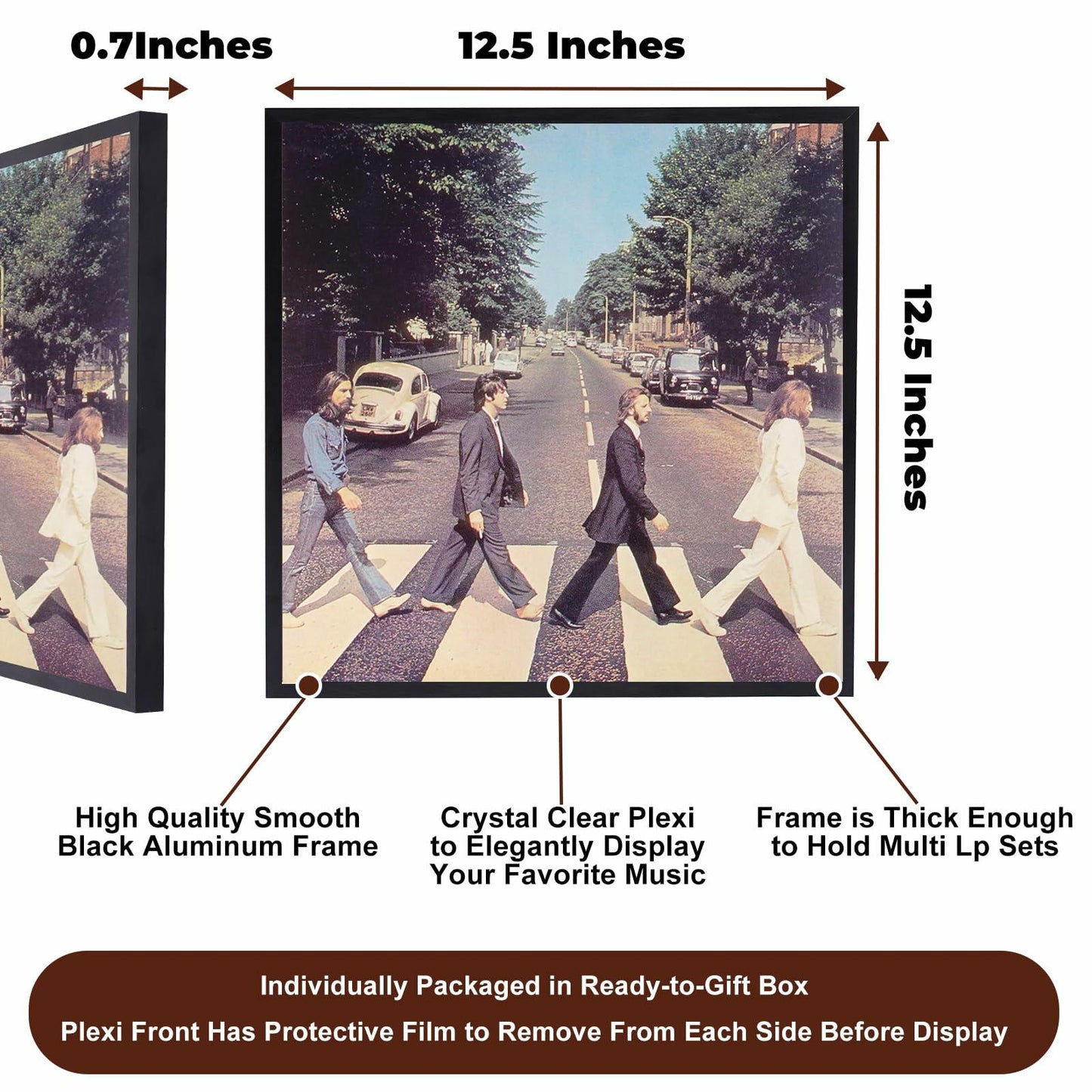 ZEDKEHO Vinyl Record Frame Aluminum 12.5x12.5 Black Wall Display LP Album