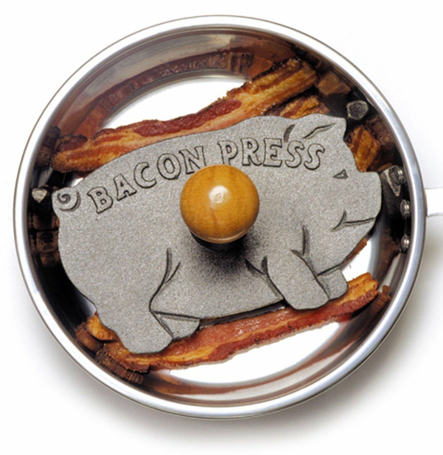 Norpro Cast Iron Pig Shaped Bacon Press with Wood Handle 8.5in