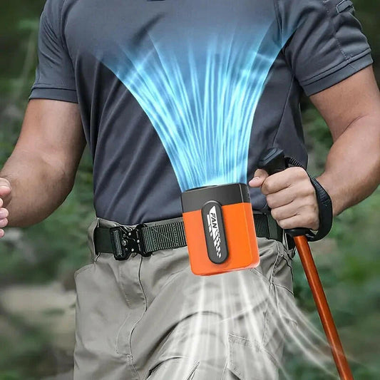 Quiwun Portable Waist Fan Clip On 8000mAh 5 Speeds Flashlight Orange