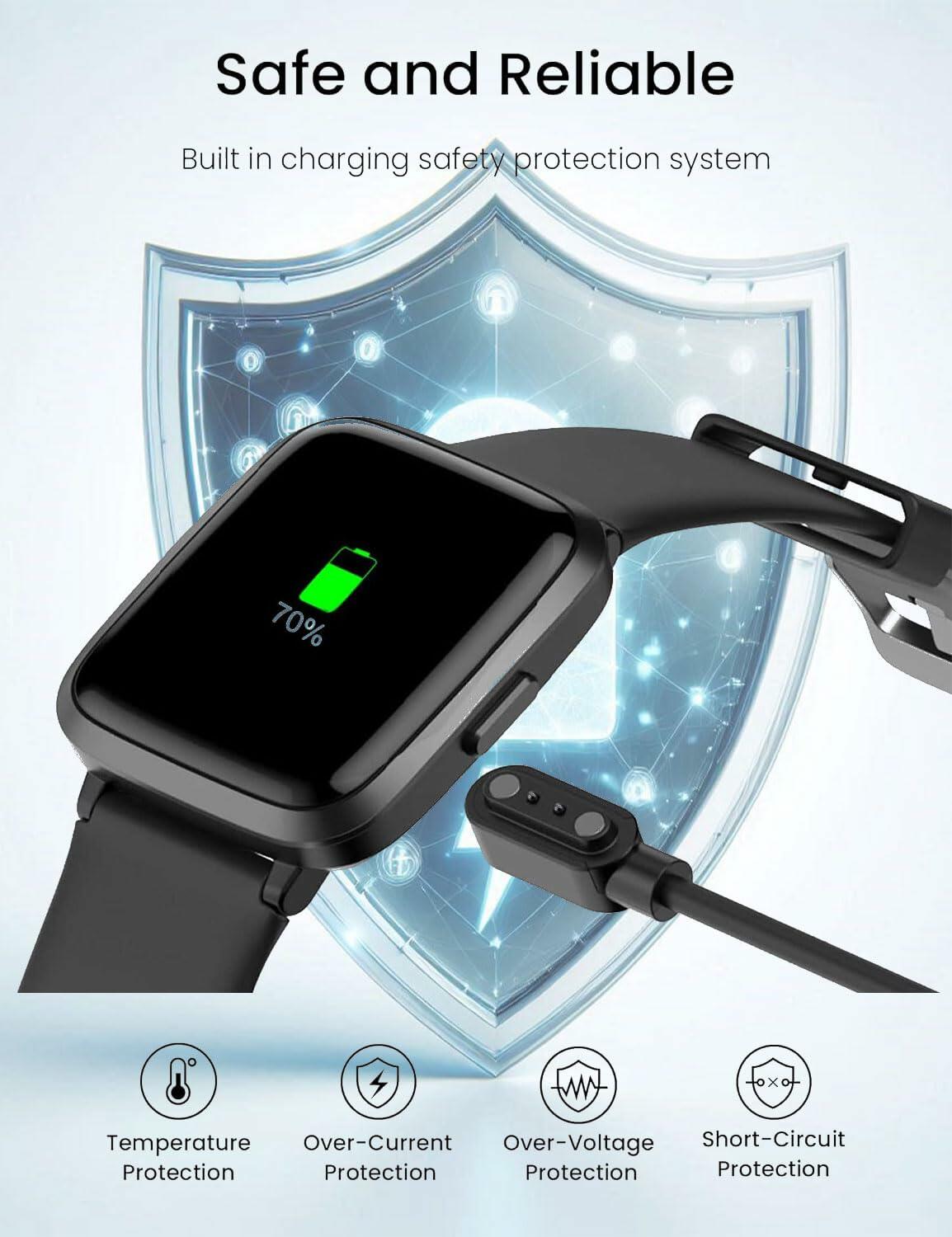 Msvueioe Jugeman P99 Smart Watch Charger USB Magnetic Cable 2FT 2 Pack Black