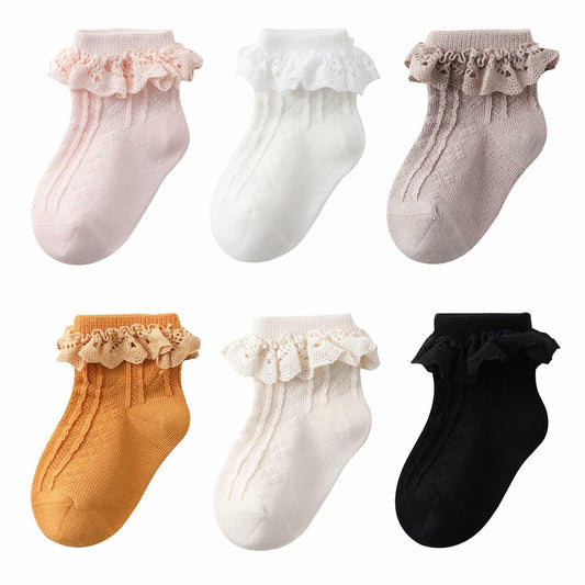 Zumou Toddler Lace Socks Ruffle Eyelet Princess 6 Pairs Size 6-8 Years