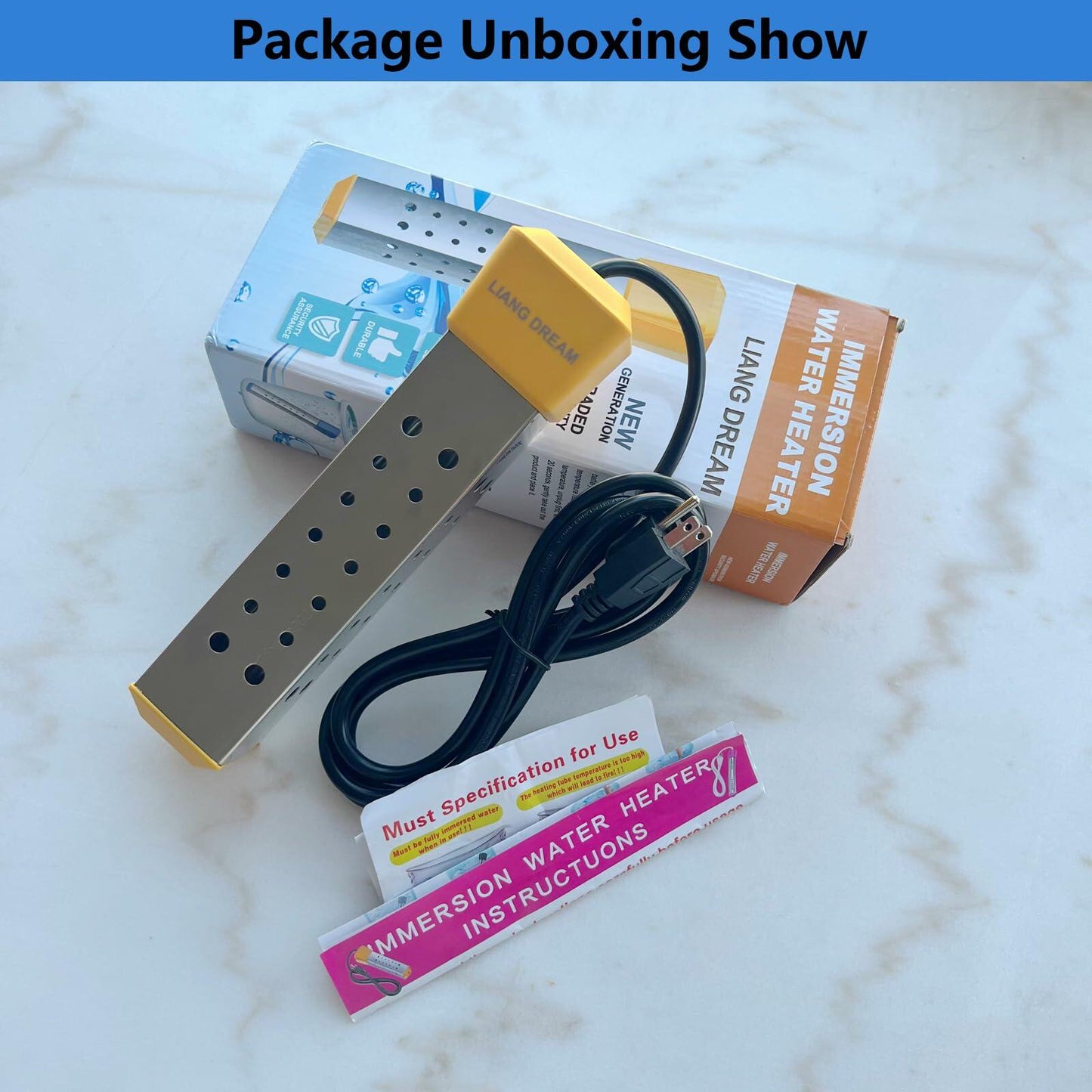 LIANG DREAM 2000W Immersion Water Heater Portable Yellow Stainless Steel