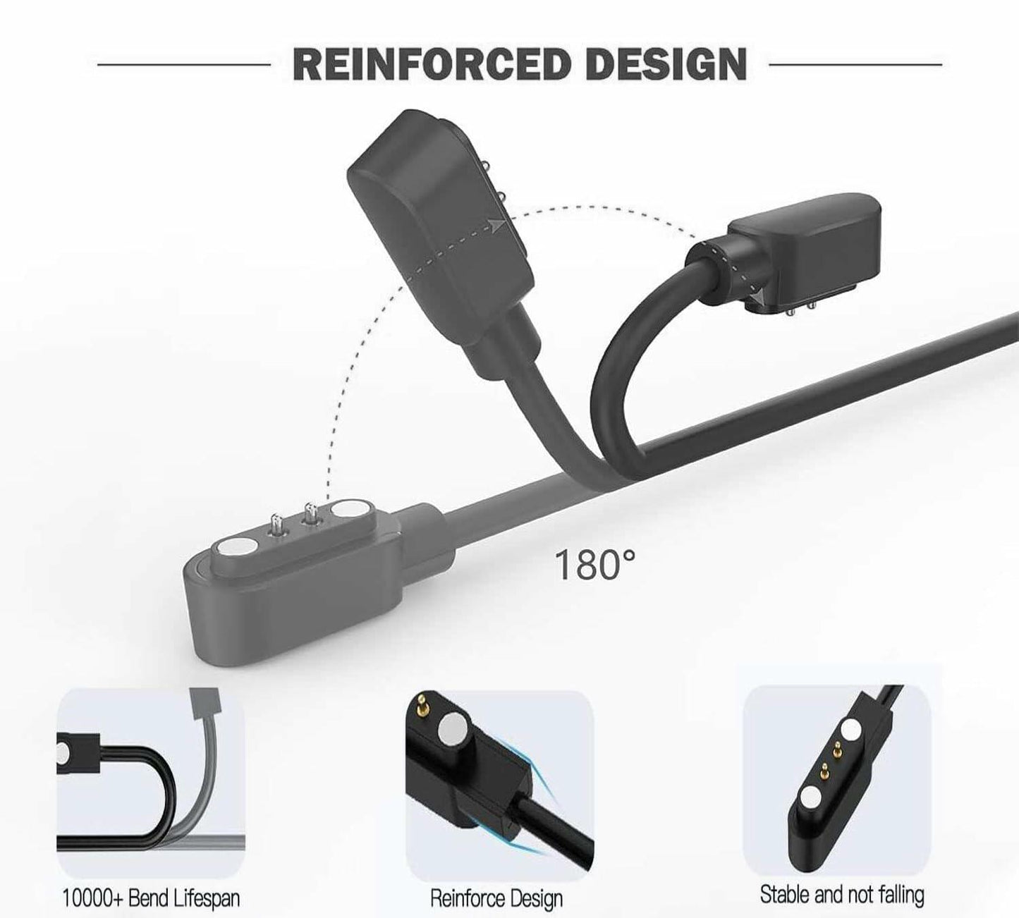 Msvueioe Jugeman P99 Smart Watch Charger USB Magnetic Cable 2FT 2 Pack Black