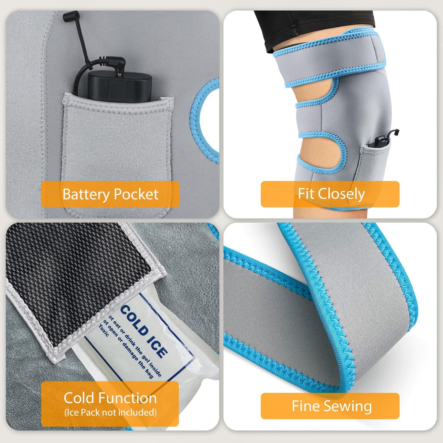 Feiorn Heated Knee Brace Wrap Adjustable Heat Vibration Massager Gray Size One