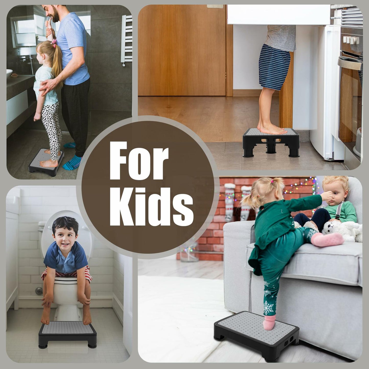 CHIKILLA Step Stool Non-Slip Portable Indoor Outdoor Black-Gray 3.4In