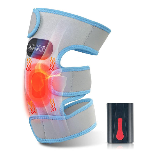 Feiorn Heated Knee Brace Wrap Adjustable Heat Vibration Massager Gray Size One