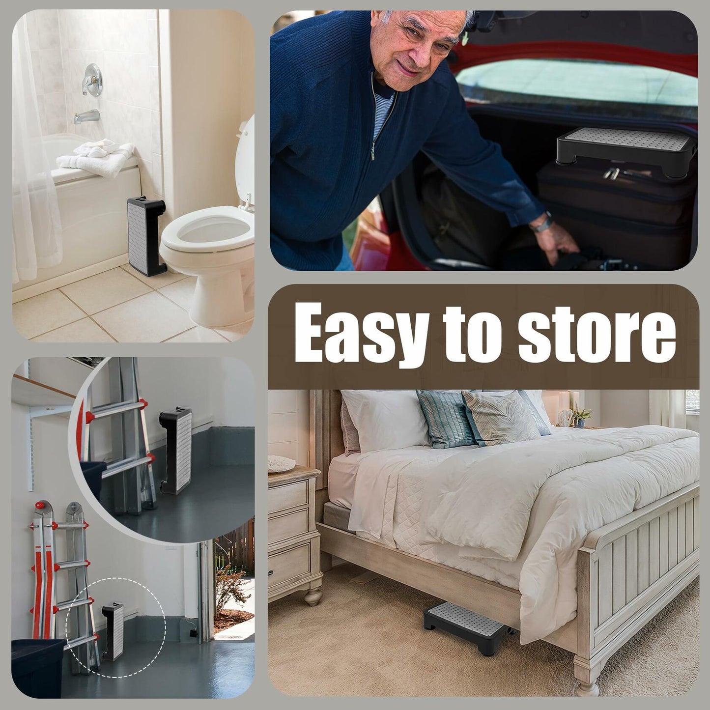 CHIKILLA Step Stool Non-Slip Portable Indoor Outdoor Black-Gray 3.4In