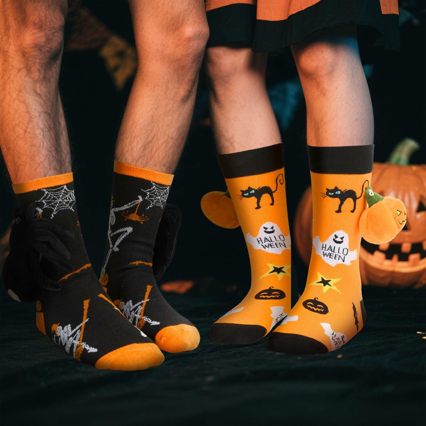 ShinyMatch Halloween 3D Pumpkin Spider Crew Socks 2 Pairs One Size  Multicolor