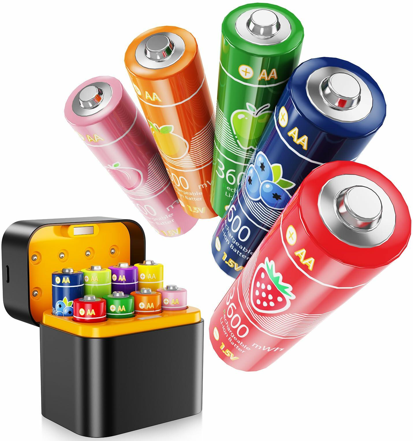 MINISO Rechargeable AA Lithium Batteries 1.5V 3600mWh 8 Pack Vibrant Color