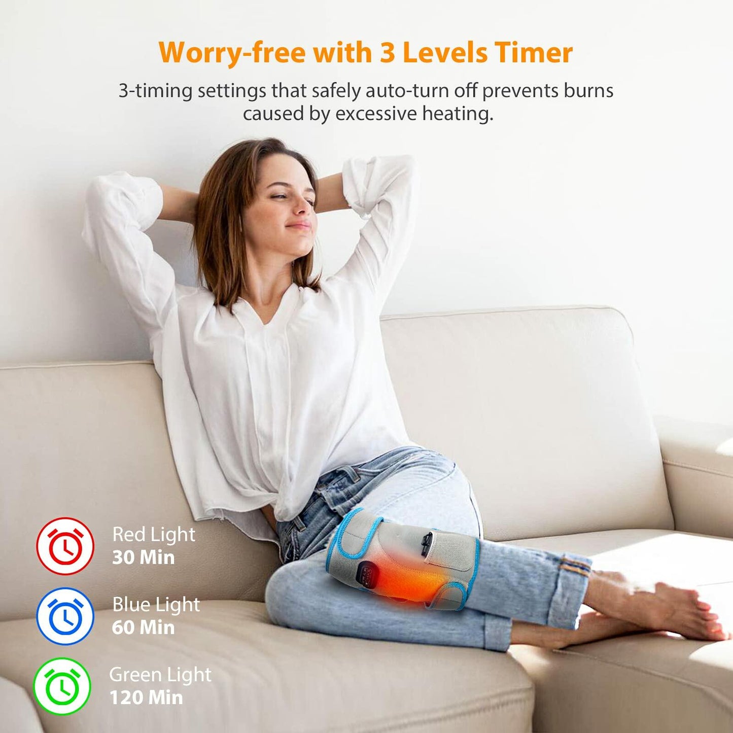 Feiorn Heated Knee Brace Wrap Adjustable Heat Vibration Massager Gray Size One