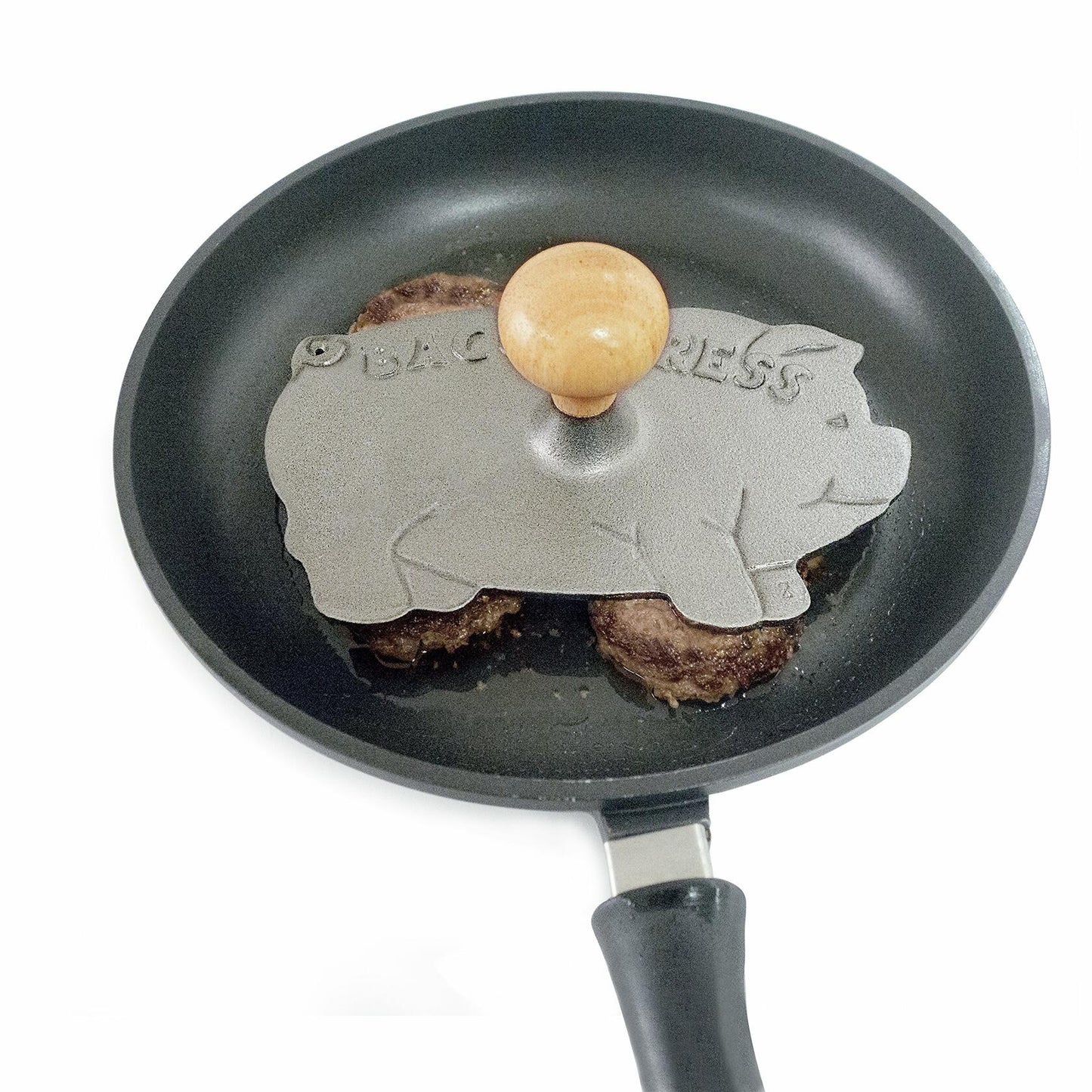 Norpro Cast Iron Pig Shaped Bacon Press with Wood Handle 8.5in