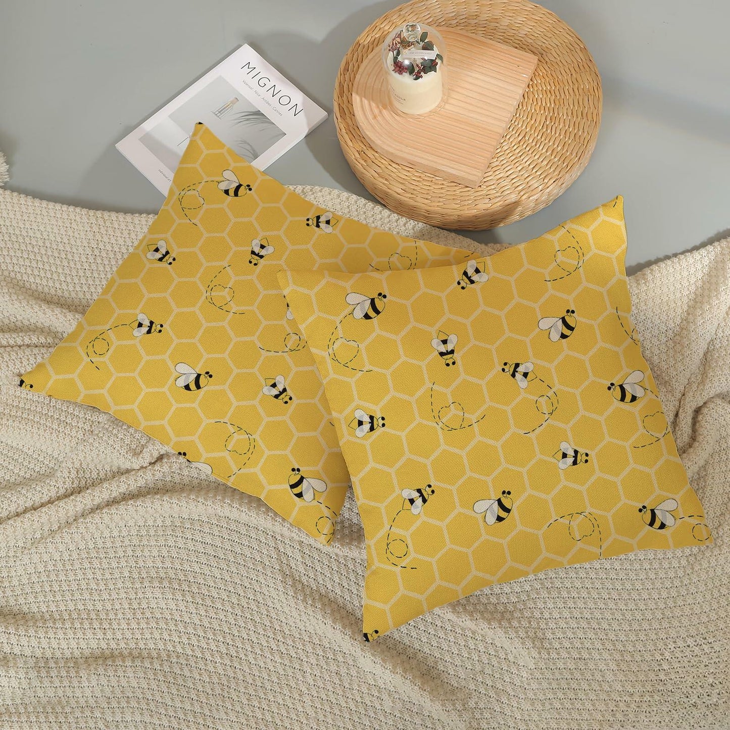 OFIRD Spring Easter Pillow Covers 18x18 Pack of 2 Pink Green Bunny Floral