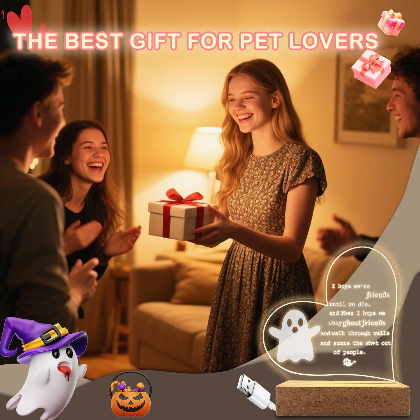 Werncy Cute Ghost Acrylic Desktop Sign Halloween Christmas Decor Transparent