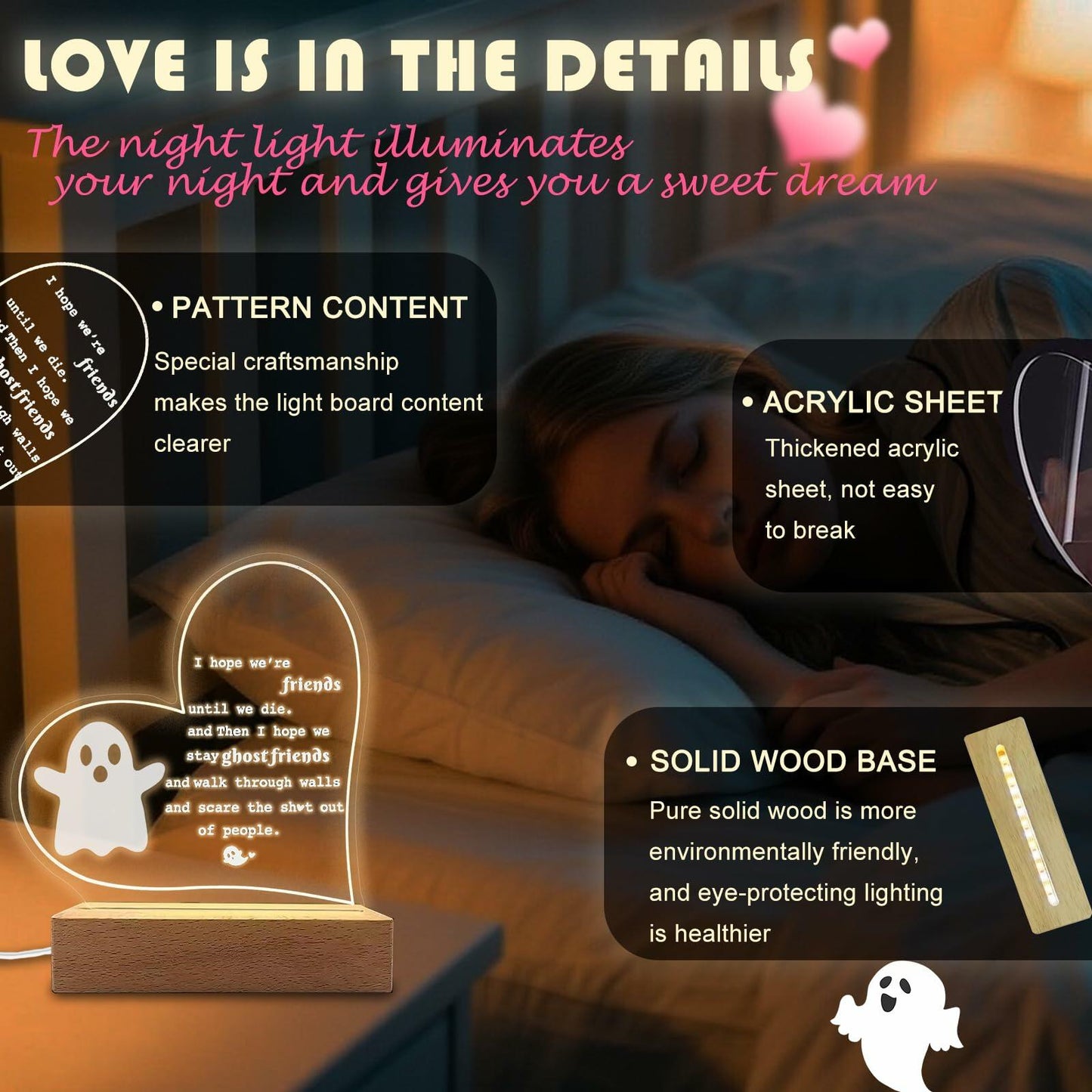 Werncy Cute Ghost Acrylic Desktop Sign Halloween Christmas Decor Transparent