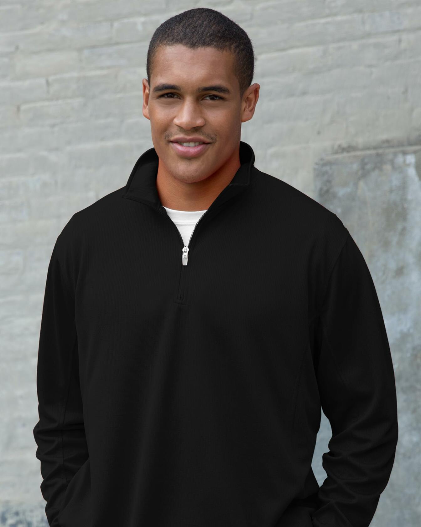 Vantage Apparel Men's Collegiate Micro Mesh 1/4 Zip Pullover Black Small