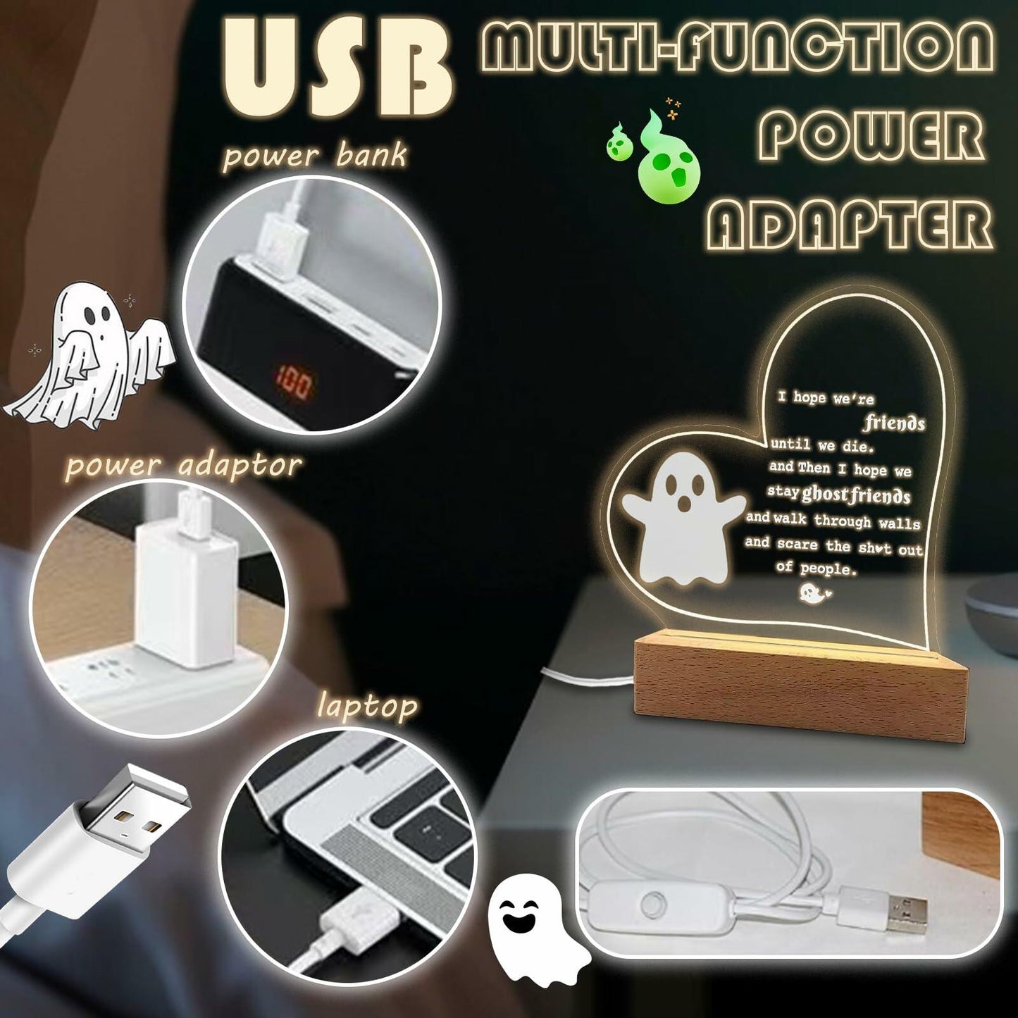 Werncy Cute Ghost Acrylic Desktop Sign Halloween Christmas Decor Transparent