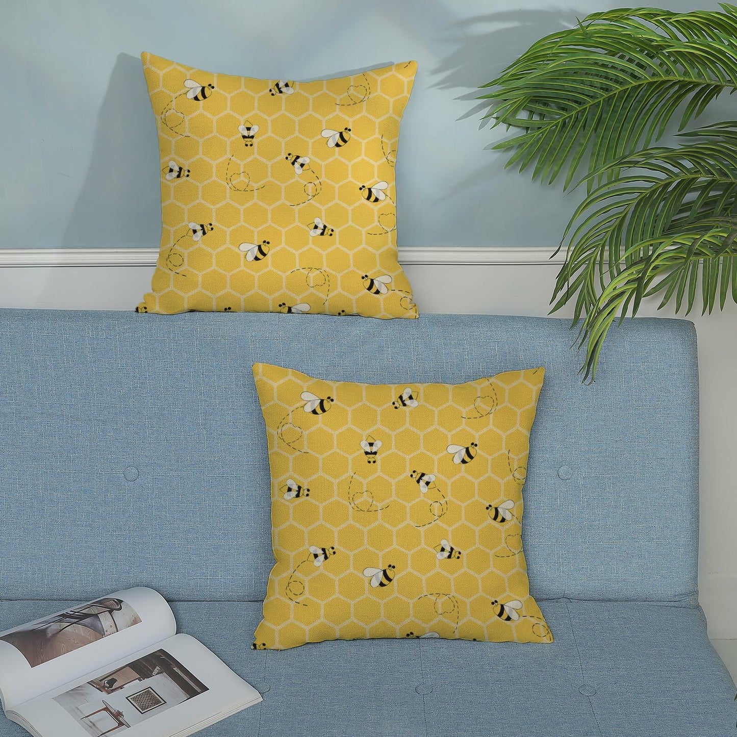 OFIRD Spring Easter Pillow Covers 18x18 Pack of 2 Pink Green Bunny Floral