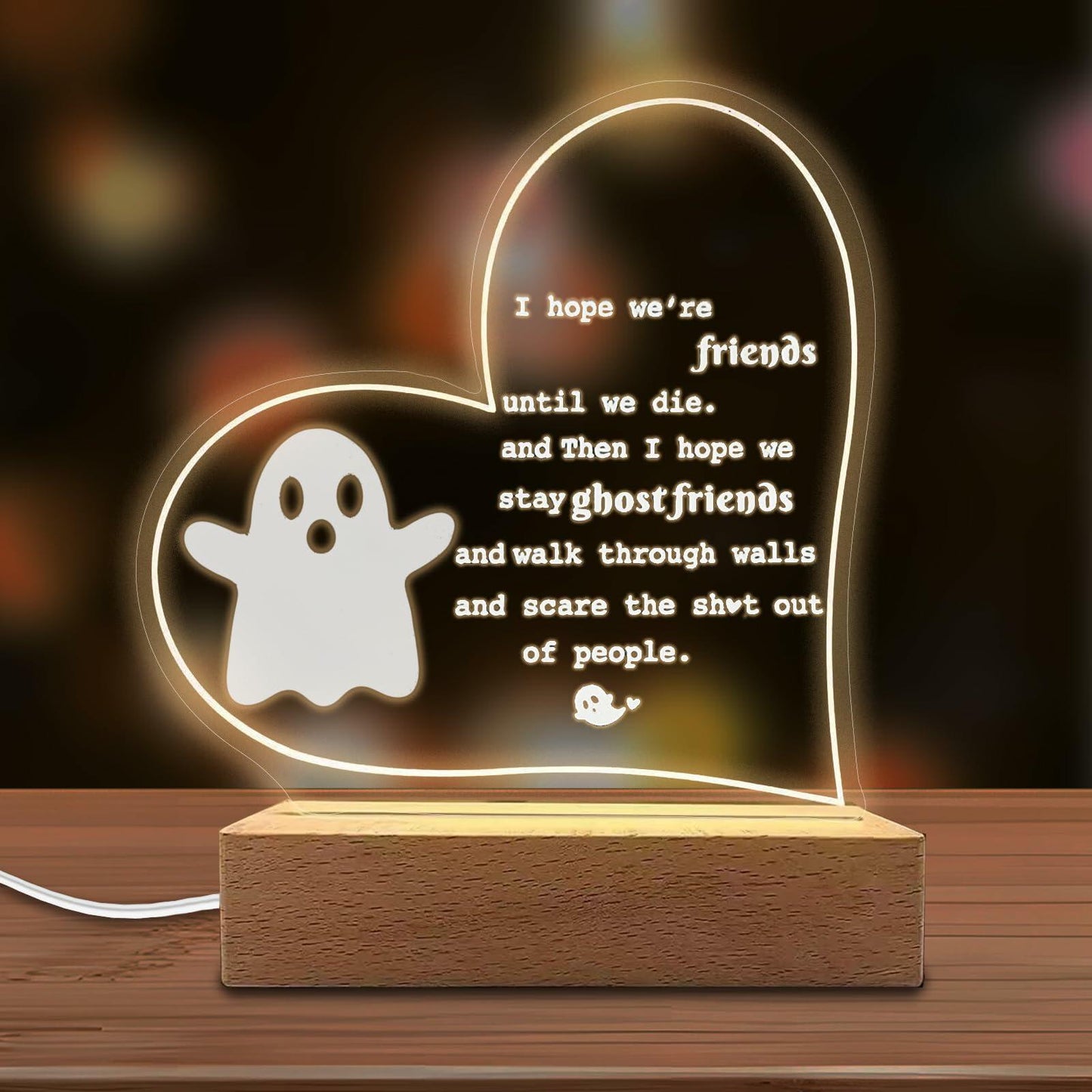 Werncy Cute Ghost Acrylic Desktop Sign Halloween Christmas Decor Transparent