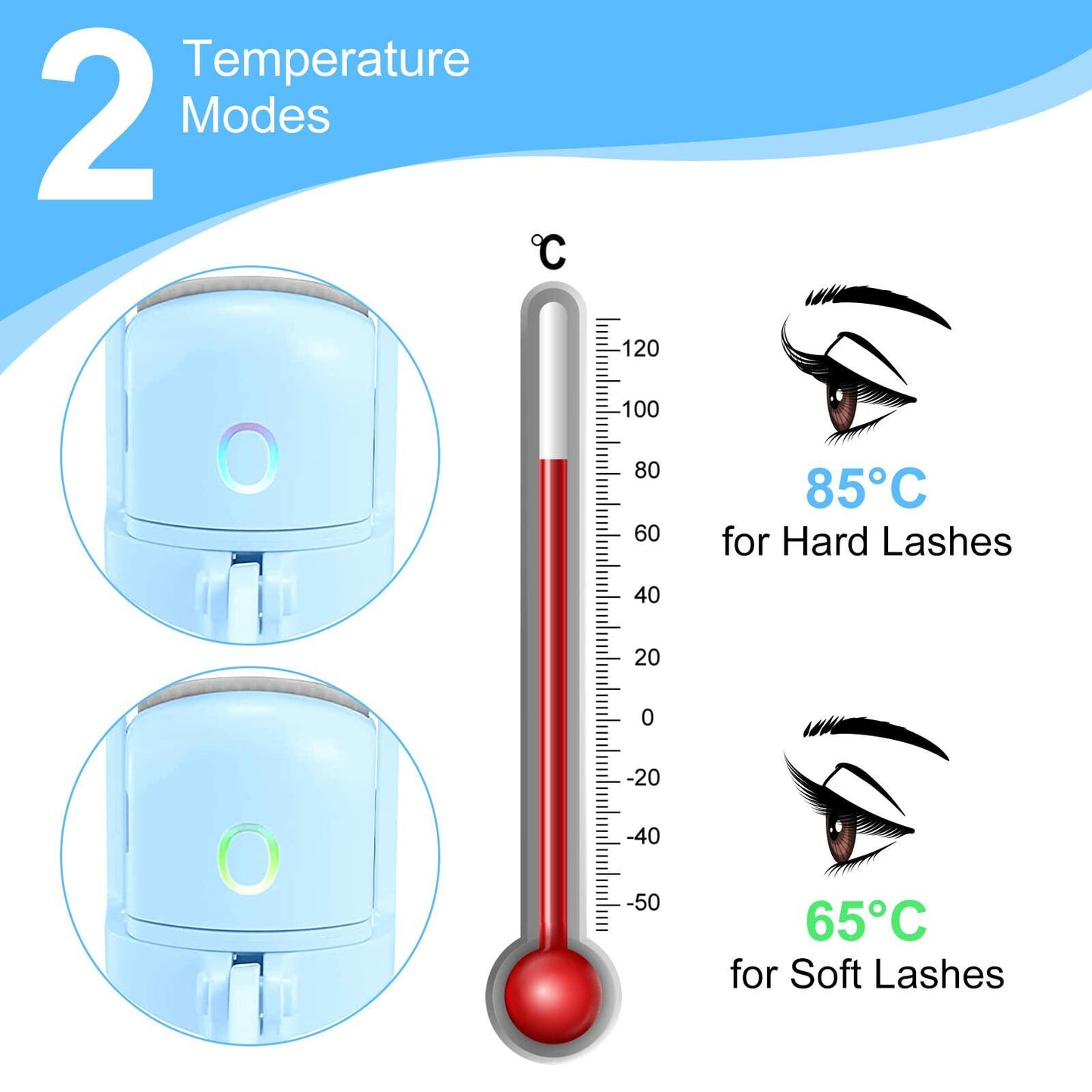 AIQIUSHA Heated Eyelash Curler Rechargeable 2 Modes Blue Size Blue