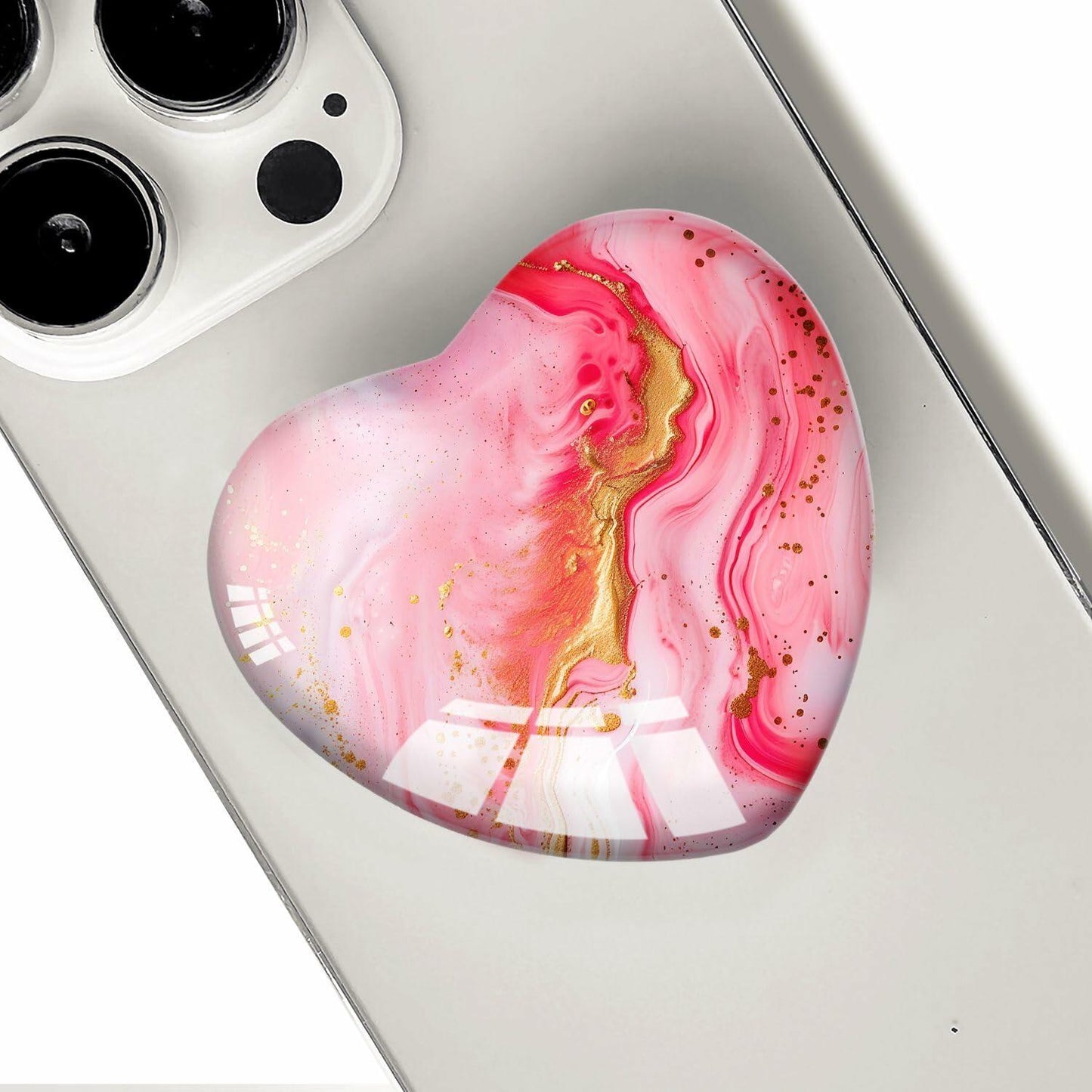 Luhoit Heart Shape Expanding Cell Phone Grip Glass Stand Gold Red Marble