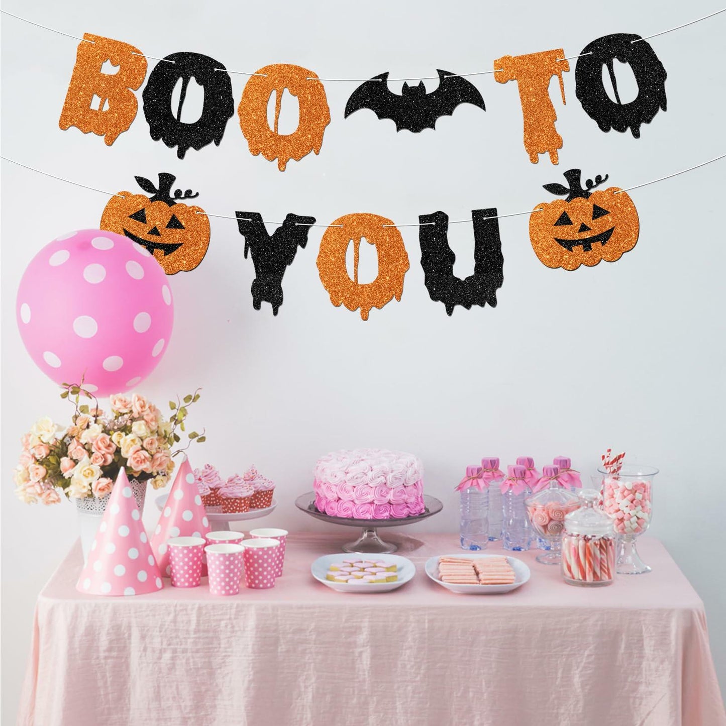 JIFORUI Happy Halloween Boo to You Banner Black Orange Paper Decor