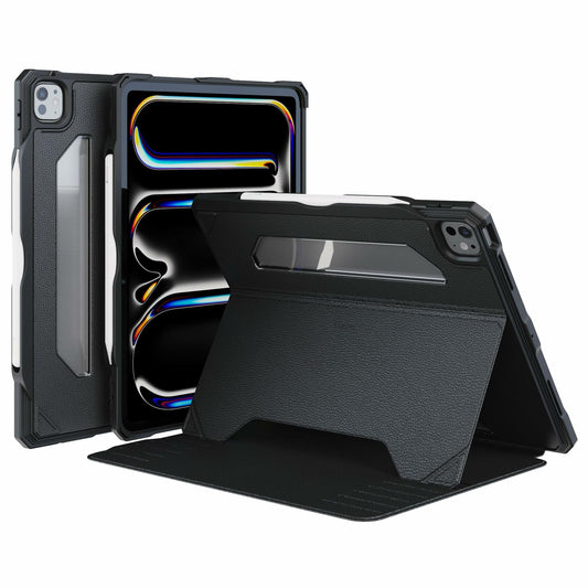 UZBL iPad Pro 13-inch 2024 Vegan Leather Case Magnetic Stand Black