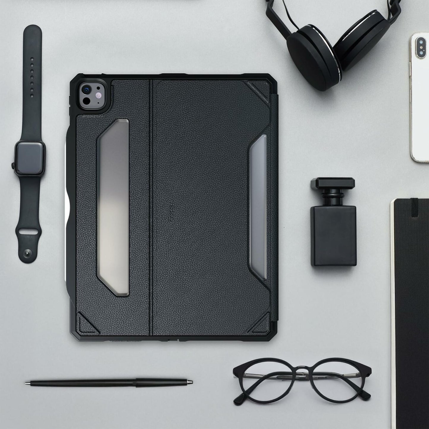 UZBL iPad Pro 13-inch 2024 Vegan Leather Case Magnetic Stand Black