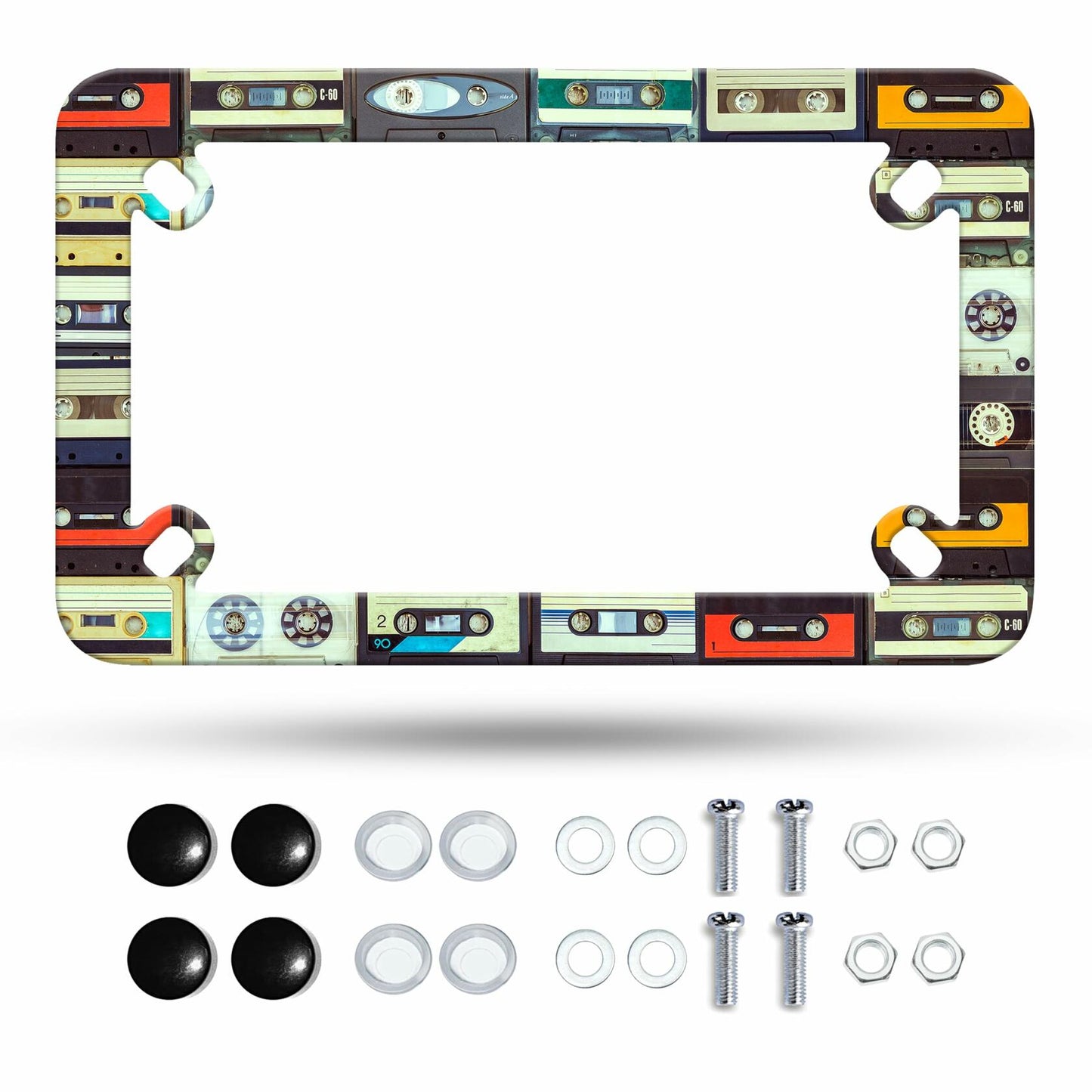 Motorcycle Cassette Tape License Plate Frame Stainless Steel 7x4 Inch