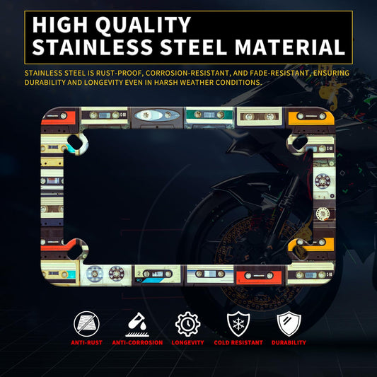 Motorcycle Cassette Tape License Plate Frame Stainless Steel 7x4 Inch