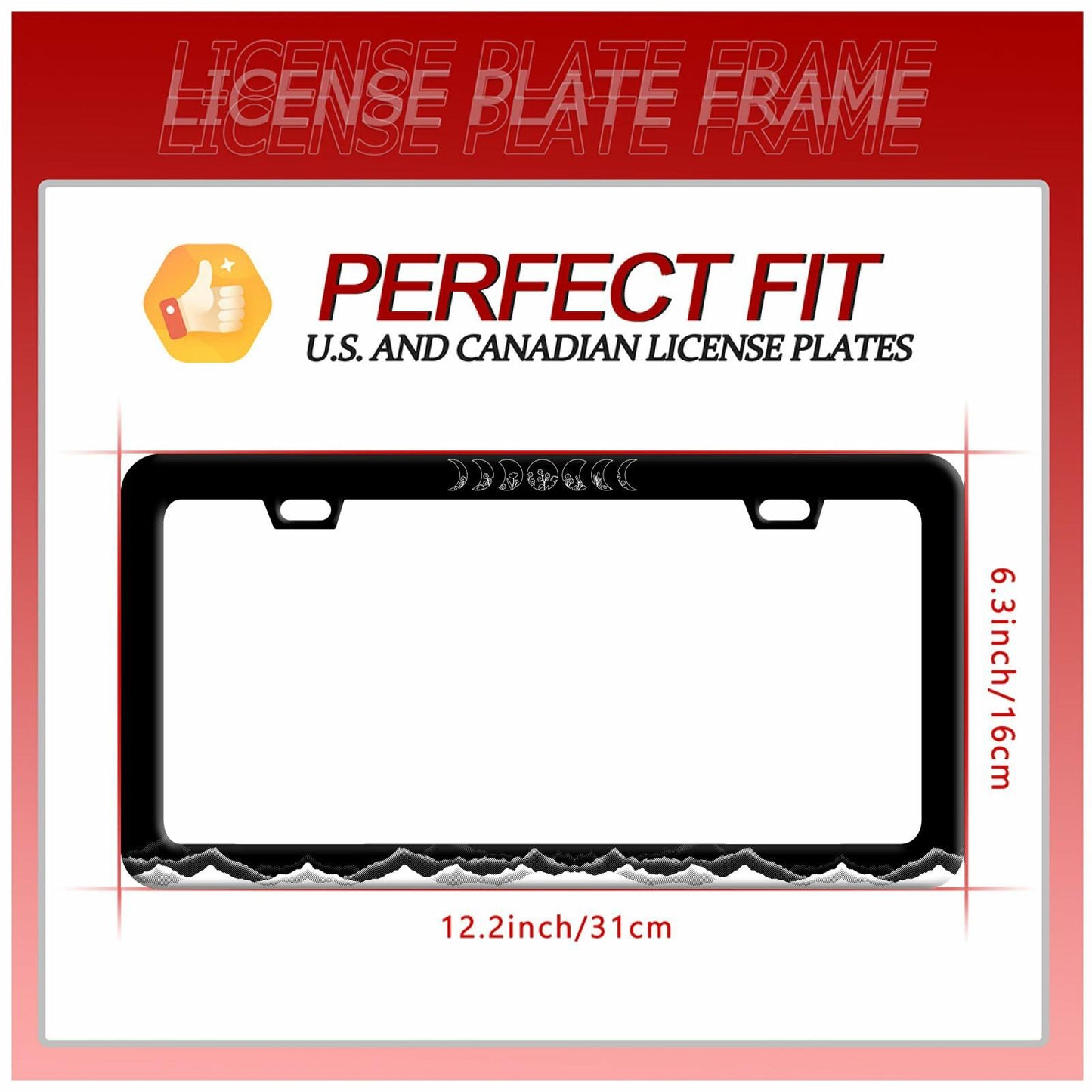 Moon Phase Mountain License Plate Frame Stainless Steel 12.2x6 Inches