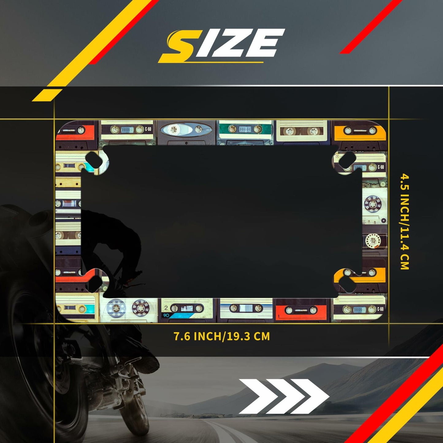 Motorcycle Cassette Tape License Plate Frame Stainless Steel 7x4 Inch