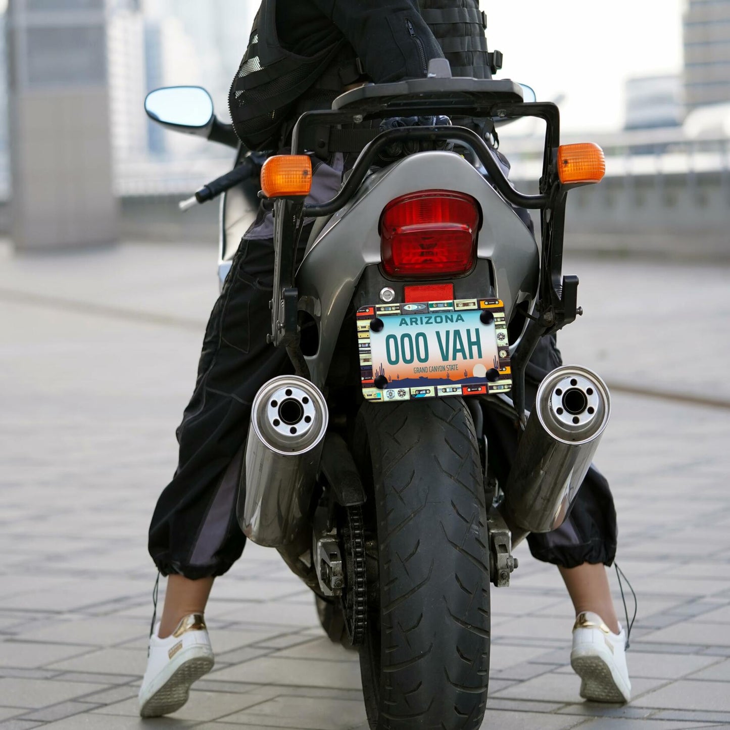 Motorcycle Cassette Tape License Plate Frame Stainless Steel 7x4 Inch