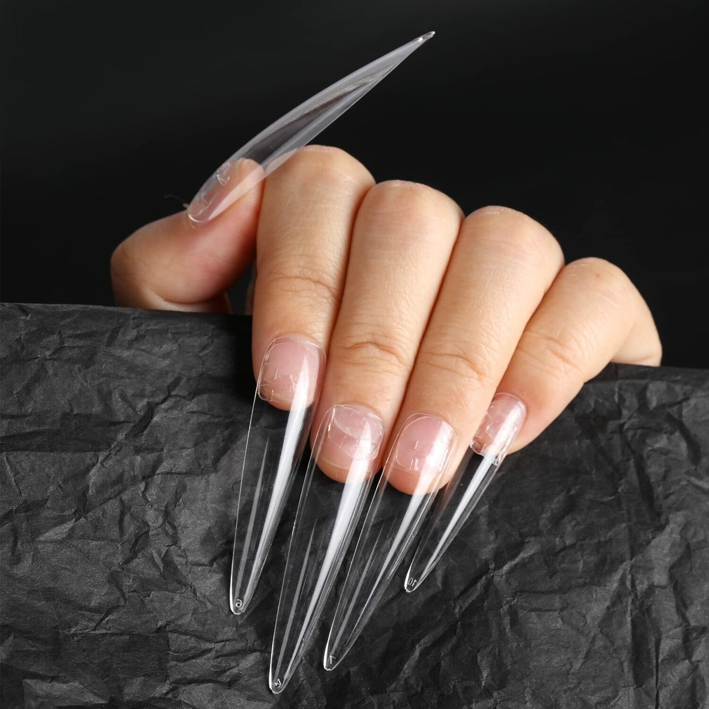 INENK No C Curve XXL Stiletto Coffin Nail Tips 400Pcs Clear Acrylic 10 Sizes