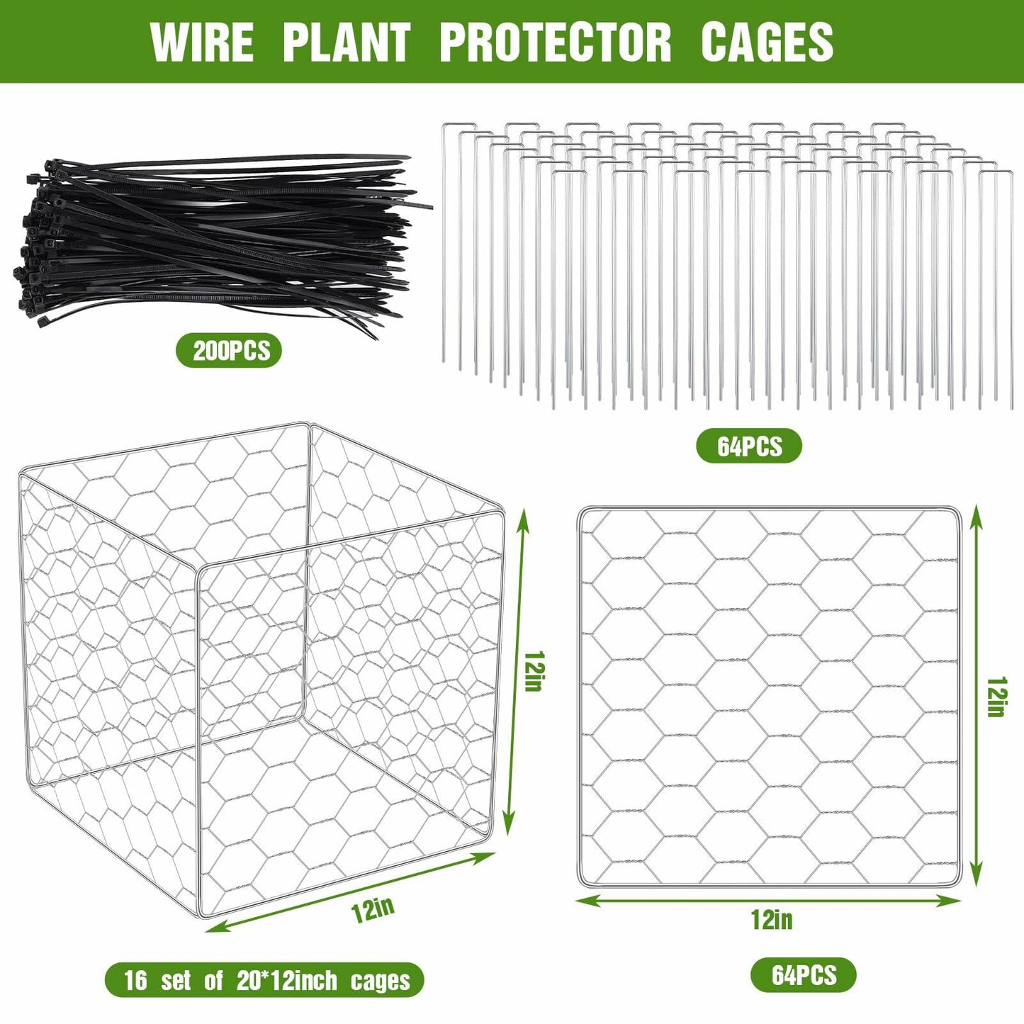 MorningRo 16 Set Wire Plant Protectors 12x12 Square Cages with Stakes & Ties
