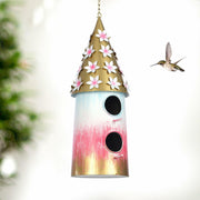 BAYN 2-Story Double Hole Golden Metal Hanging Bird House Outdoor