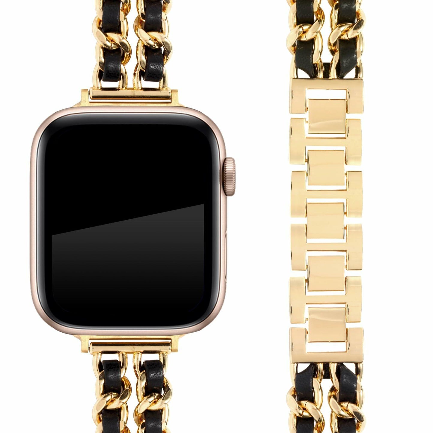 Long Pond Designer Apple Watch Metal Chain Bracelet Band 42-49mm Gold Black