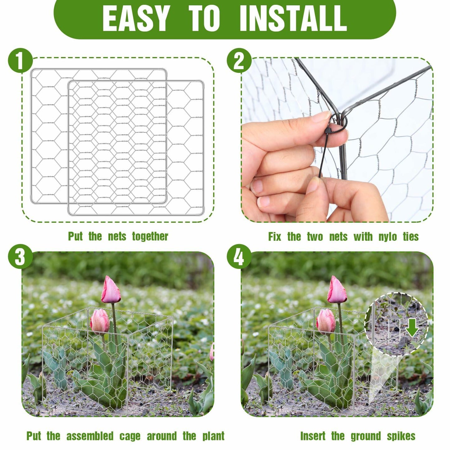 MorningRo 16 Set Wire Plant Protectors 12x12 Square Cages with Stakes & Ties
