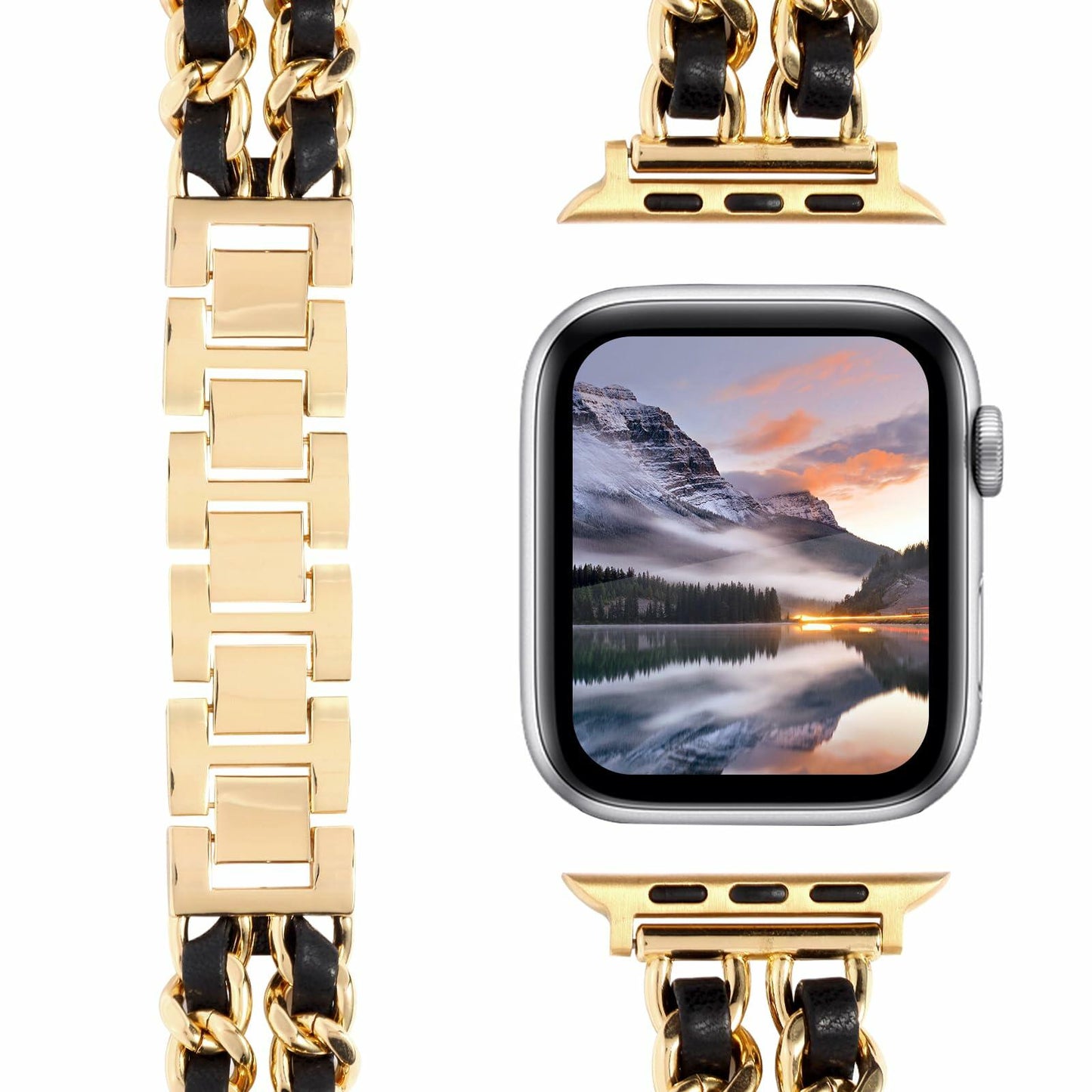 Long Pond Designer Apple Watch Metal Chain Bracelet Band 42-49mm Gold Black