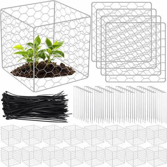 MorningRo 16 Set Wire Plant Protectors 12x12 Square Cages with Stakes & Ties