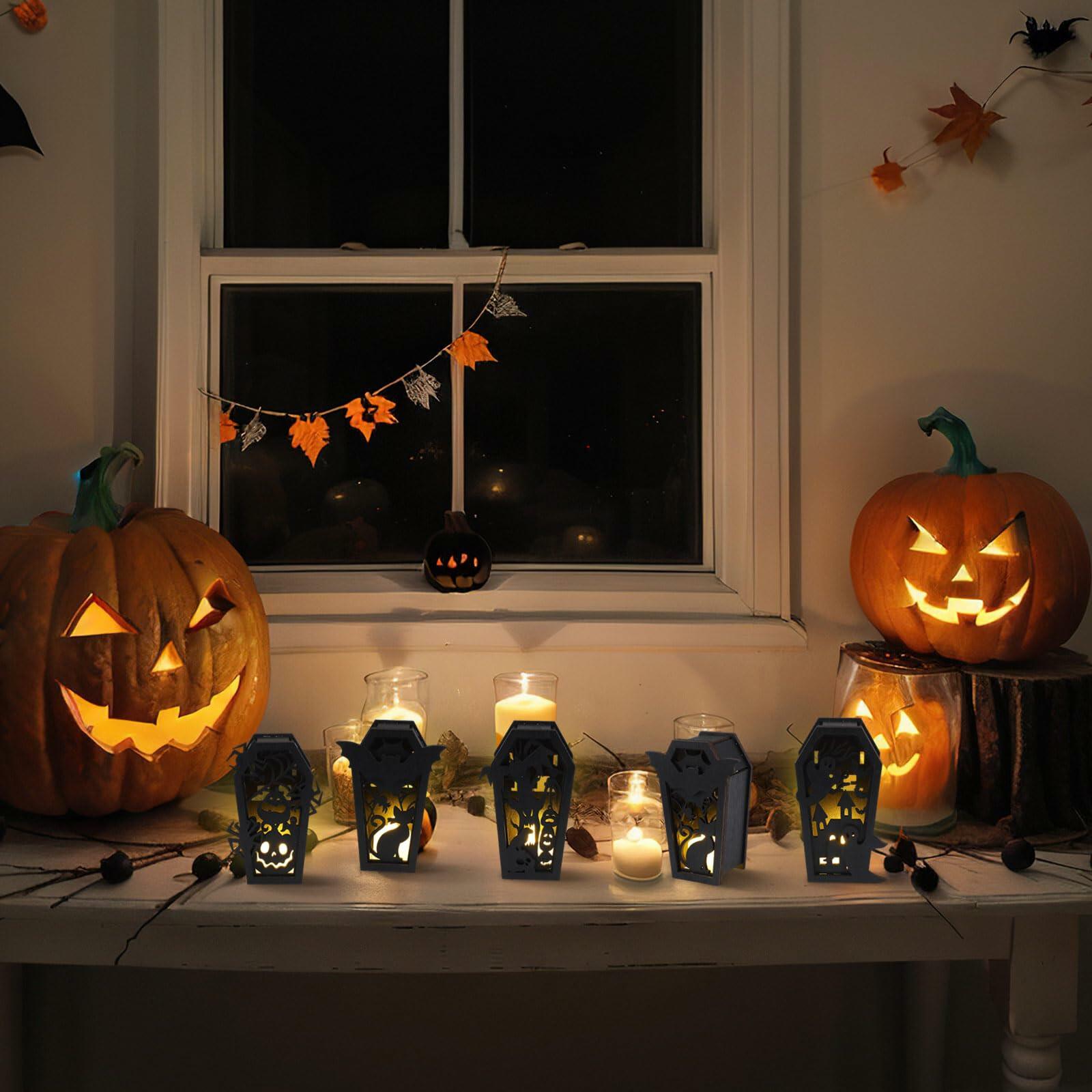 GlikCeil Halloween Wood Coffin Candle Holders 5 Pcs Black Gothic Decor