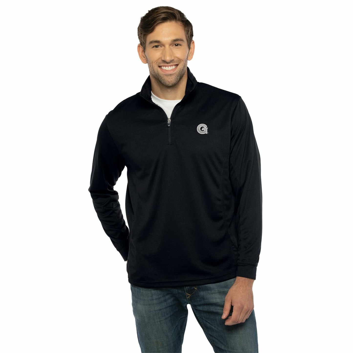 Vantage Apparel Men's Collegiate Micro Mesh 1/4 Zip Pullover Black Small